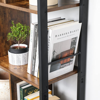 VASAGLE Bookshelf, Storage Shelf, Large Bookcase with Doors, 4 Shelves, Stable Steel Structure, Industrial Style, for Living Room, Office, Rustic Brown and Ink Black LBC022B01