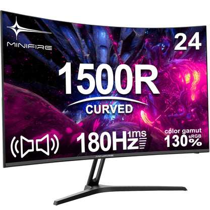 24 inch Curved Gaming Monitor 180Hz, 1ms, 130% sRGB, With Speakers, HDR, FreeSync, 300cd/m², VA, FHD 1080P, Frameless, HDMI1.4 DP1.2 Ports (MFG24C1 HDMI included)