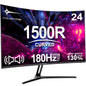 24 inch Curved Gaming Monitor 180Hz, 1ms, 130% sRGB, With Speakers, HDR, FreeSync, 300cd/m², VA, FHD 1080P, Frameless, HDMI1.4 DP1.2 Ports (MFG24C1 HDMI included)