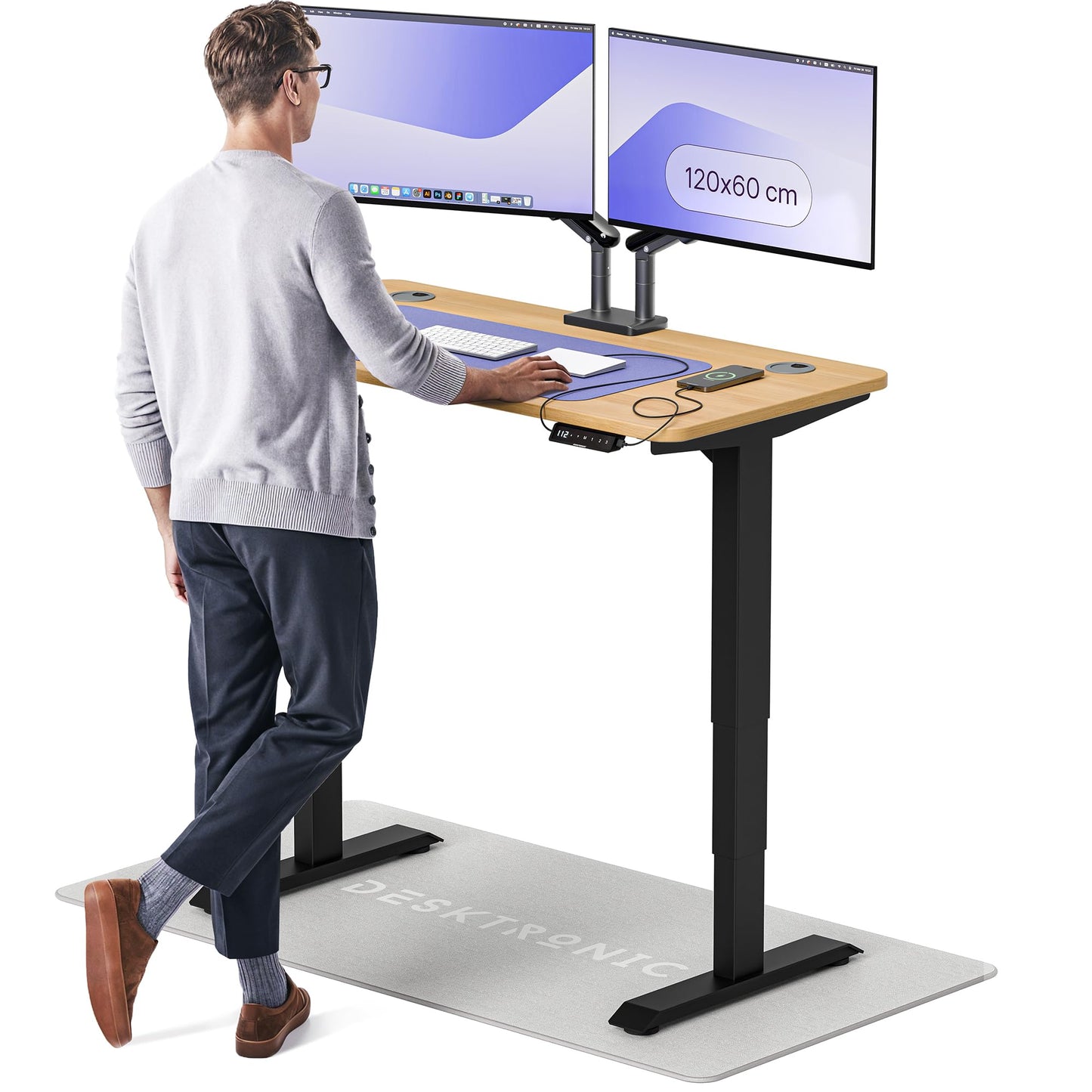 Height-Adjustable Desk 180 x 80cm - Standing Desk - Integrated USB/USB-C - 3 Memory Presets - Dual Motor Electric Touchscreen Stand Up Table - Great Gift for Smart Home Solutions