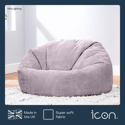 icon Kingston Cord Bean Bag, Beige, Large Adult Bean Bag Chair with Filling Included, Comfy Chair, Living Room Furniture, Bedroom Furniture