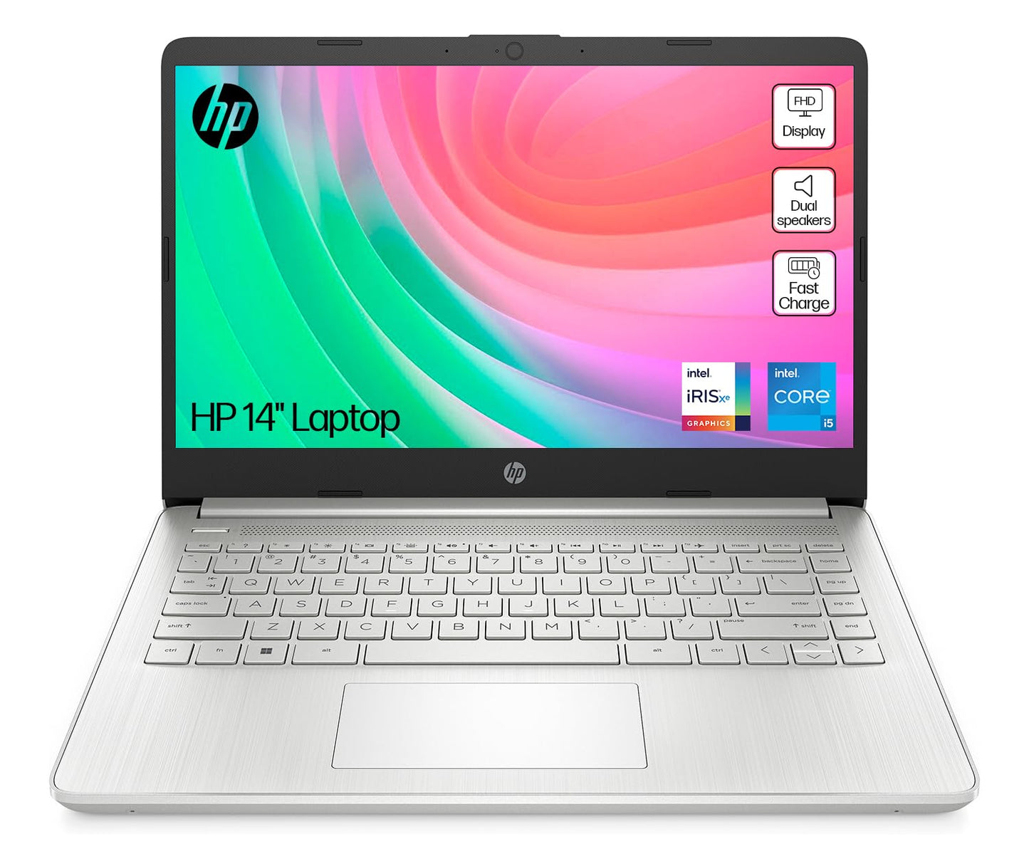 HP 14" Laptop, Intel Core i3-1215U Processor, 8 GB RAM, 256 GB SSD, Intel UHD Graphics, FHD Display, Up to 8hrs battery, Win 11, Dual Speakers, Natural Silver, 14s-dq5003sa