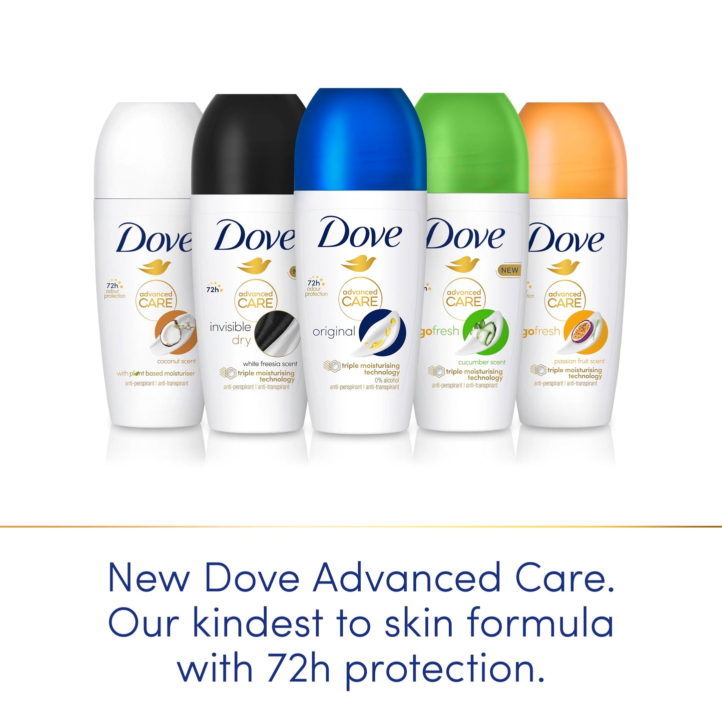 Dove Advanced Care Original Anti-perspirant Deodorant pack of 6 with Triple Moisturising technology roll-on for 48 hours of protection 50 ml