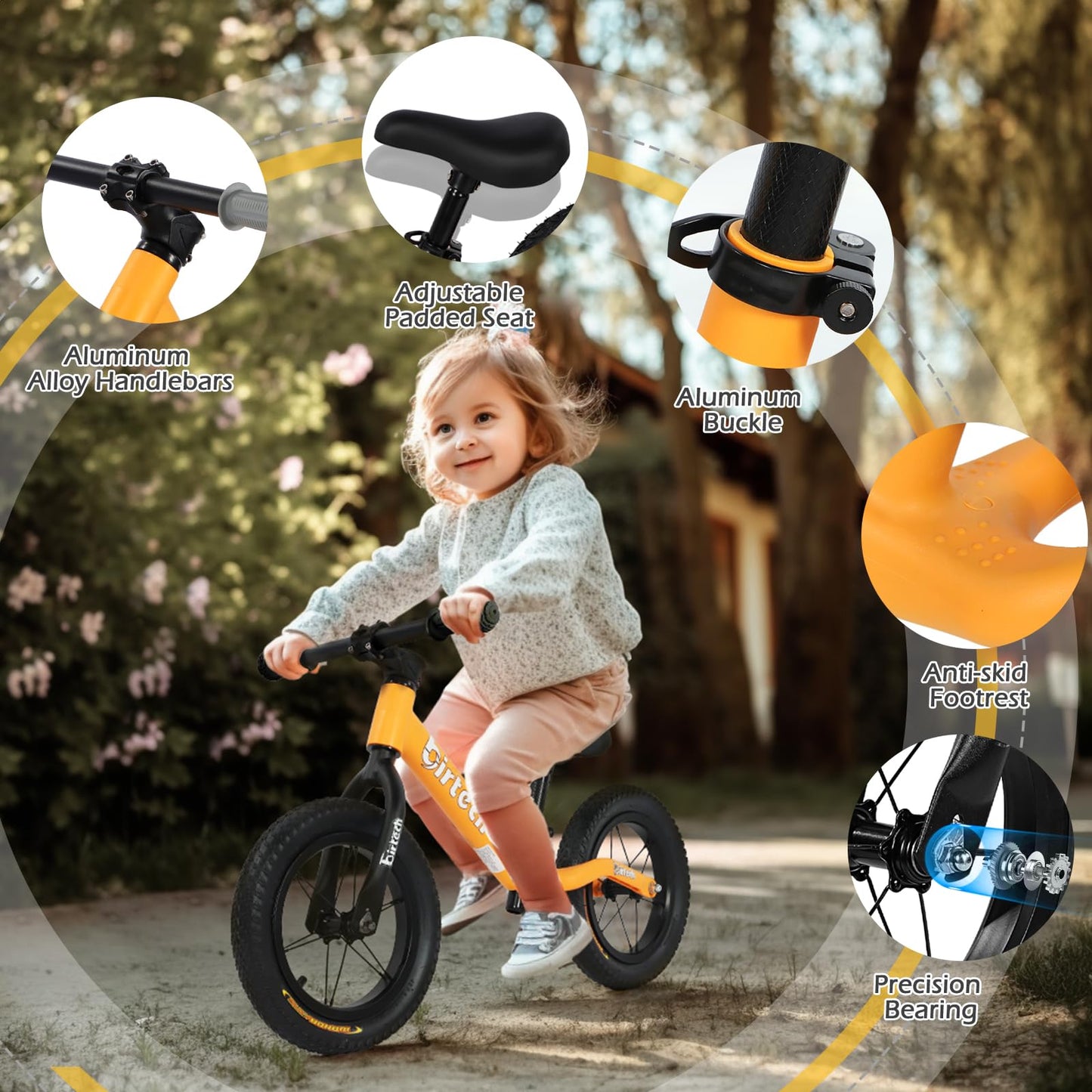 Hello-5ive 12" Balance Bike for 2, 3, 4, 5 Year Old Boys and Girls, Lightweight Nylon Frame Toddler Training Bike No Pedal Bikes for Kids with Adjustable Seat and Air Tires