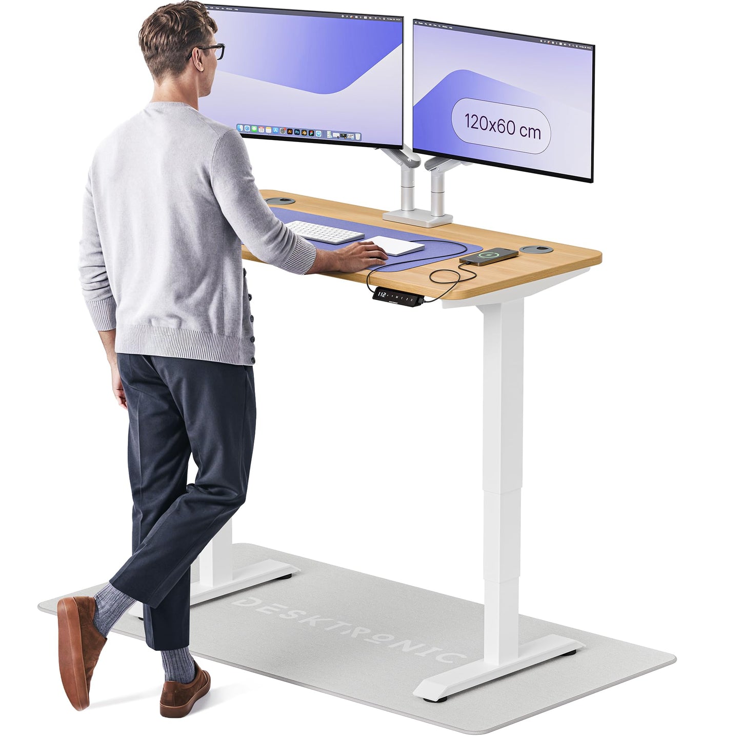 Height-Adjustable Desk 180 x 80cm - Standing Desk - Integrated USB/USB-C - 3 Memory Presets - Dual Motor Electric Touchscreen Stand Up Table - Great Gift for Smart Home Solutions