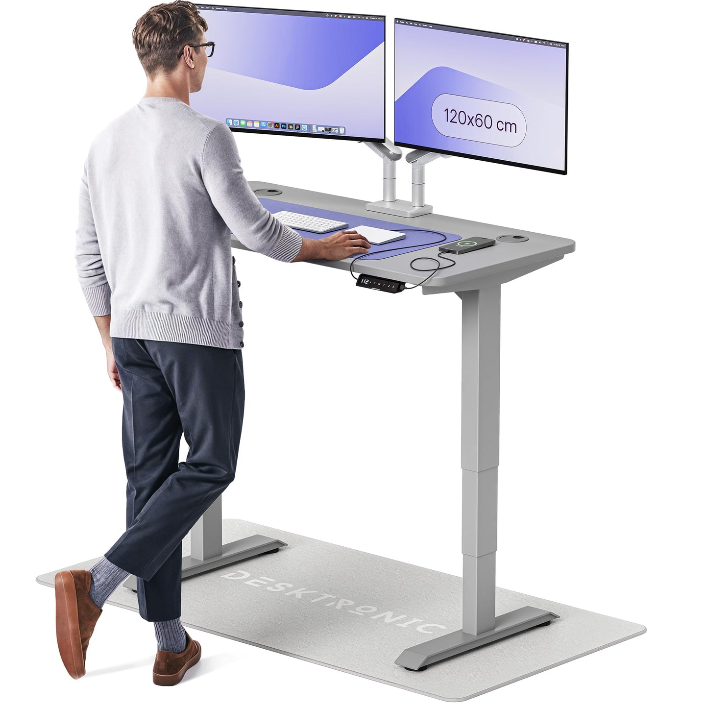 Height-Adjustable Desk 180 x 80cm - Standing Desk - Integrated USB/USB-C - 3 Memory Presets - Dual Motor Electric Touchscreen Stand Up Table - Great Gift for Smart Home Solutions