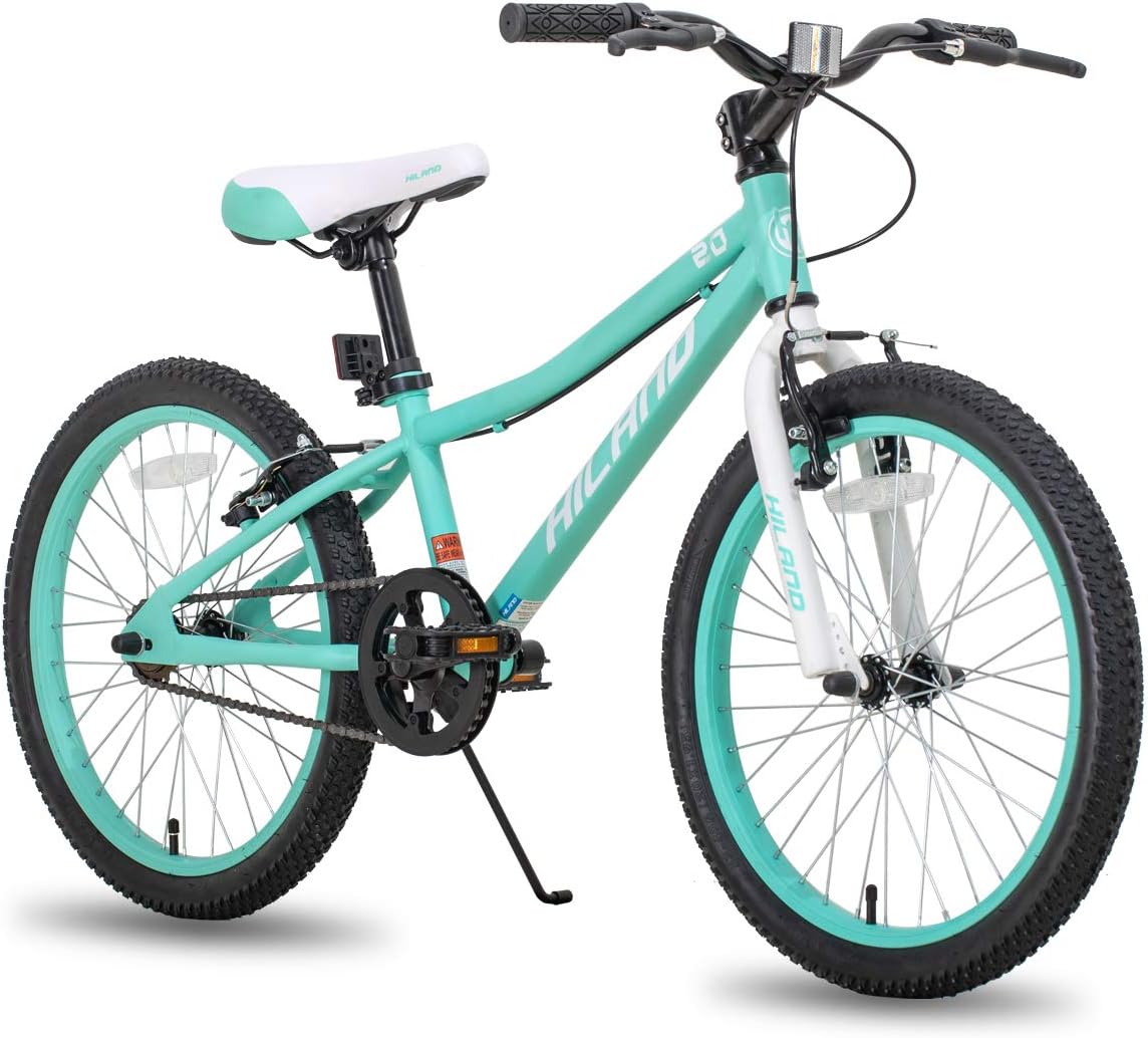 Hiland 20 Inch Mountain Bikr for Kids, Double V Brakes Kids Mountain Bike for Boys Girls, with Kickstand, Mint Green