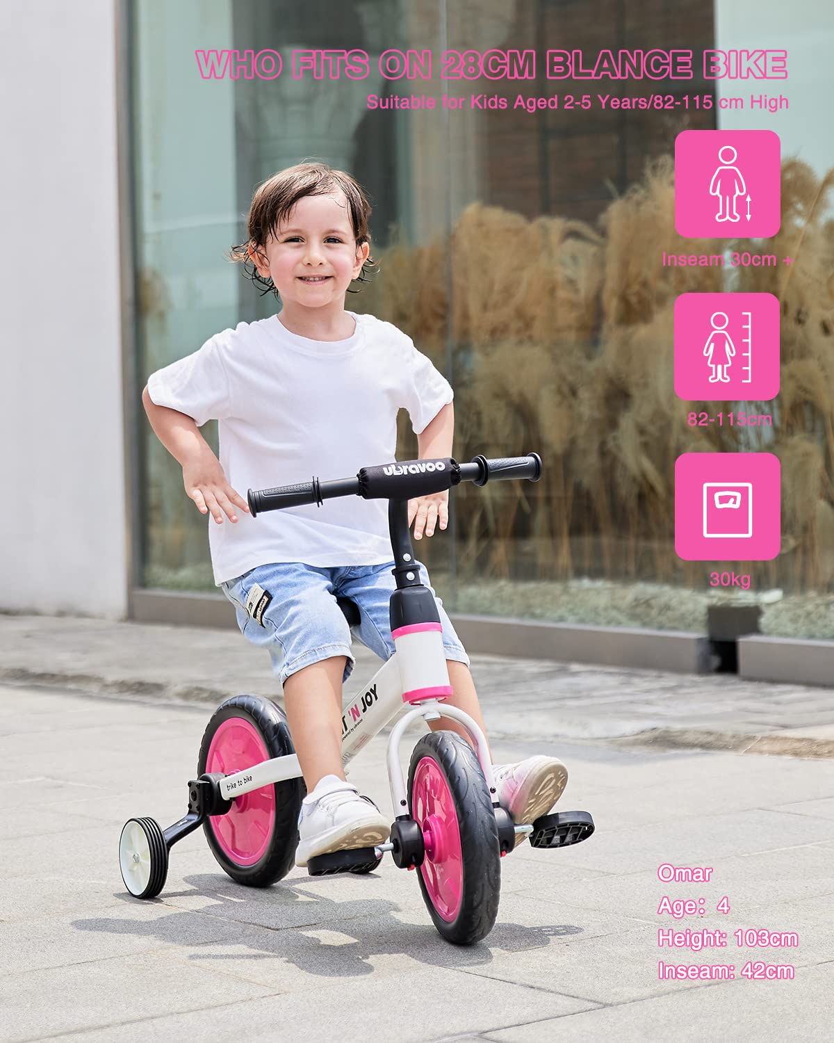 UBRAVOO Fit 'n Joy Beginner Toddler Training Bicycle, 4-in-1 Kids Balance Bike with Pedals & Training Wheels Options, Trike to Bike Riding Toys for Boys Girls 2-5