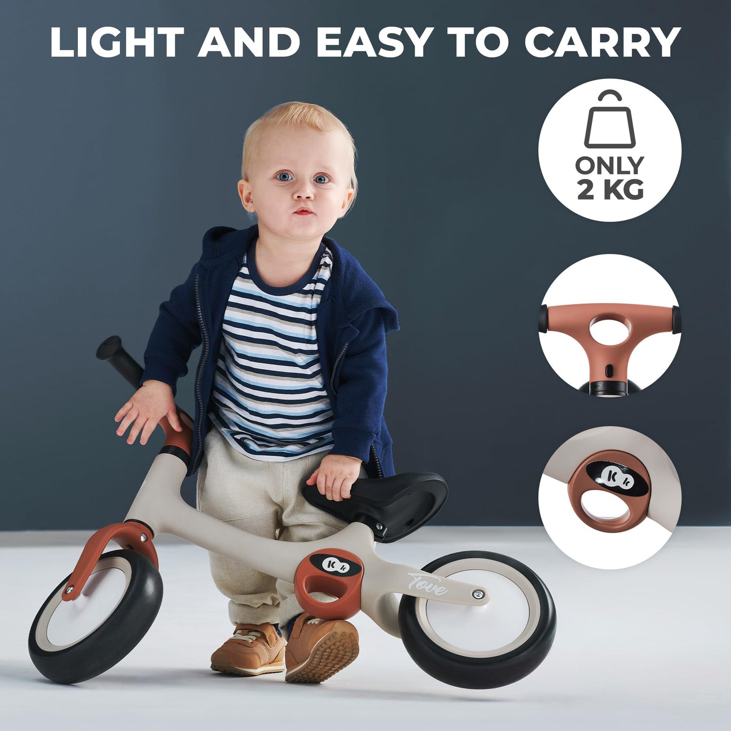 Kinderkraft TOVE Balance Bike, from 1.5 years, light balance bike, children's bike, adjustable seat, easy assembly, limited steering angle, non-slip rubber handles, Mint