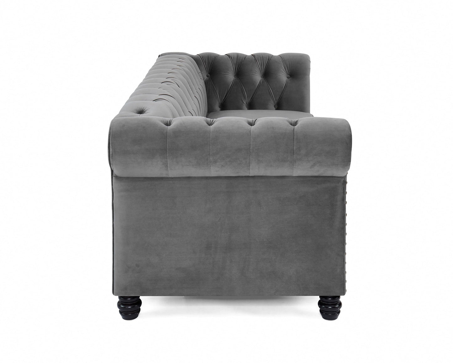 Chesterfield Sofa Velvet Upholstered Couch in 2 Seater or 3 Seater Fabric Sofa in Grey, Blue, Black, Green, Gold (2 Seater, Black)