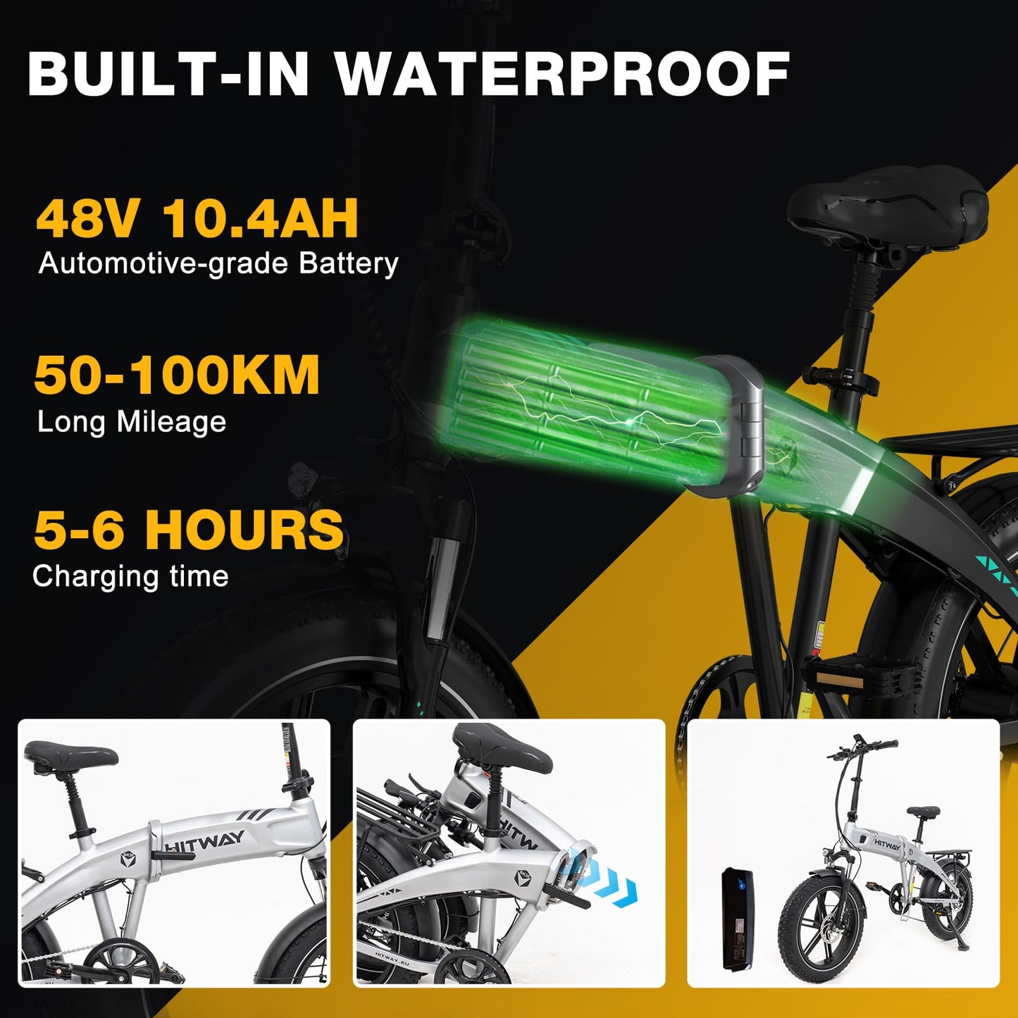 HITWAY 20 * 4.0” Electric Bike, 48V 10.4Ah Battery up to 50-100KM, 250W Motor Fat Tire E Bike, Foldable Electric Bicycles with 7-Speeds for Adult Commuters