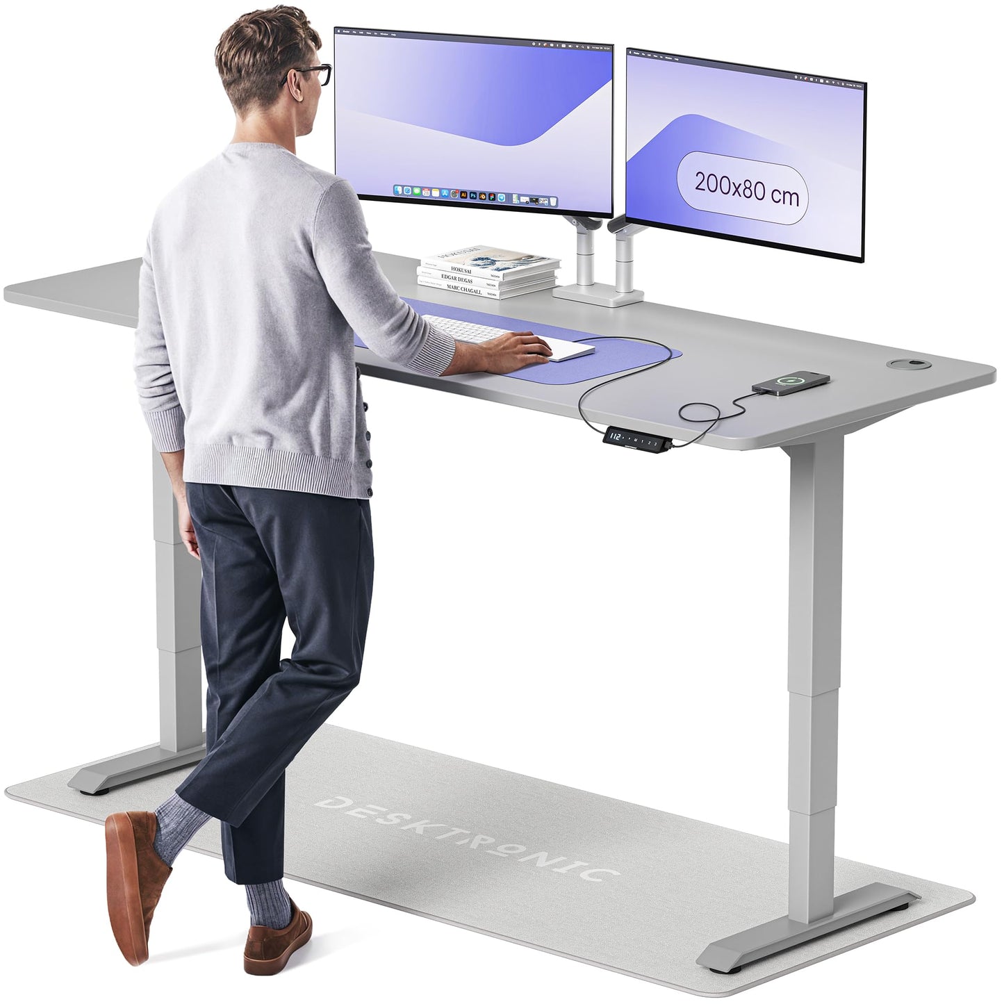 Height-Adjustable Desk 180 x 80cm - Standing Desk - Integrated USB/USB-C - 3 Memory Presets - Dual Motor Electric Touchscreen Stand Up Table - Great Gift for Smart Home Solutions