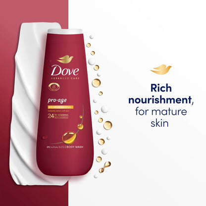 Dove Advanced Care Pro-Age Body Wash Body Cleanser shower gel with skin-natural nutrients for instantly lotion-soft skin 6x 400 ml