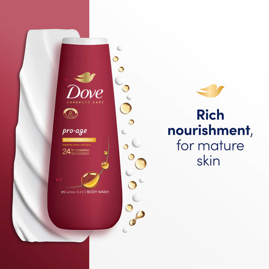 Dove Advanced Care Pro-Age Body Wash Body Cleanser shower gel with skin-natural nutrients for instantly lotion-soft skin 6x 400 ml