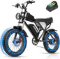 Q20 Electric Bike, 75 Miles Long Range, 48V 20Ah Removable Battery, 90Nm High Torque Motor, 7 Speed Gears, 20" Fat Tyres and Dual Suspension, Max Load 150kg for Mountain, Commuting