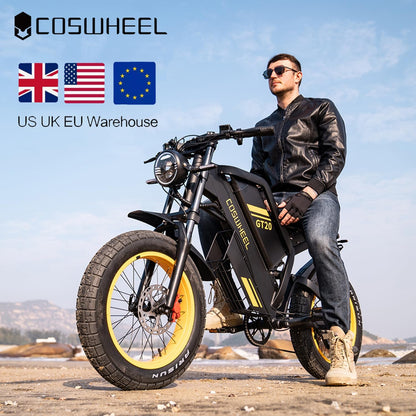 Electric Bikes GT20 For Adults,80Nm Motor Ebike with 48V 25AH 1200WH Removable Battery,Range Up to 140KM,Electric Mountain Bike with 7-Speed, 20" x4.0 Fat Tires Hydraulic Brake OFF Road Ebike