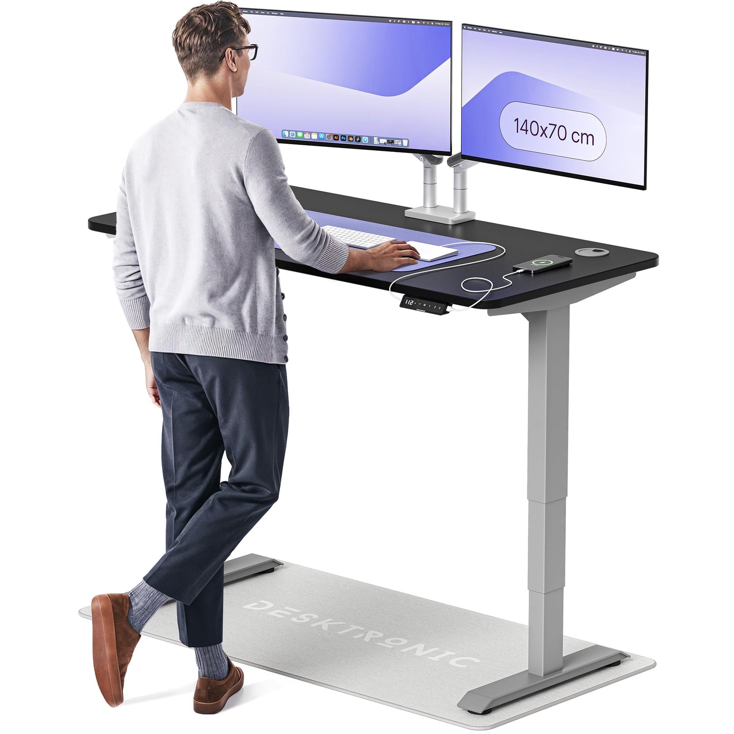 Height-Adjustable Desk 180 x 80cm - Standing Desk - Integrated USB/USB-C - 3 Memory Presets - Dual Motor Electric Touchscreen Stand Up Table - Great Gift for Smart Home Solutions