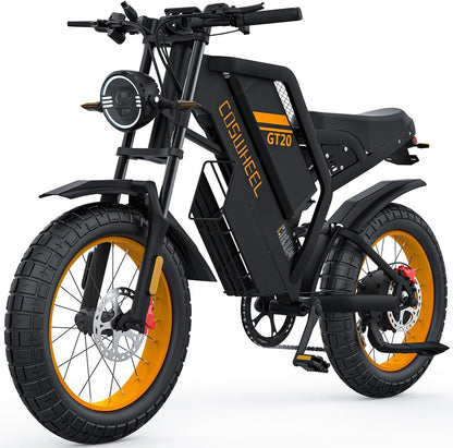 Electric Bikes GT20 For Adults,80Nm Motor Ebike with 48V 25AH 1200WH Removable Battery,Range Up to 140KM,Electric Mountain Bike with 7-Speed, 20" x4.0 Fat Tires Hydraulic Brake OFF Road Ebike