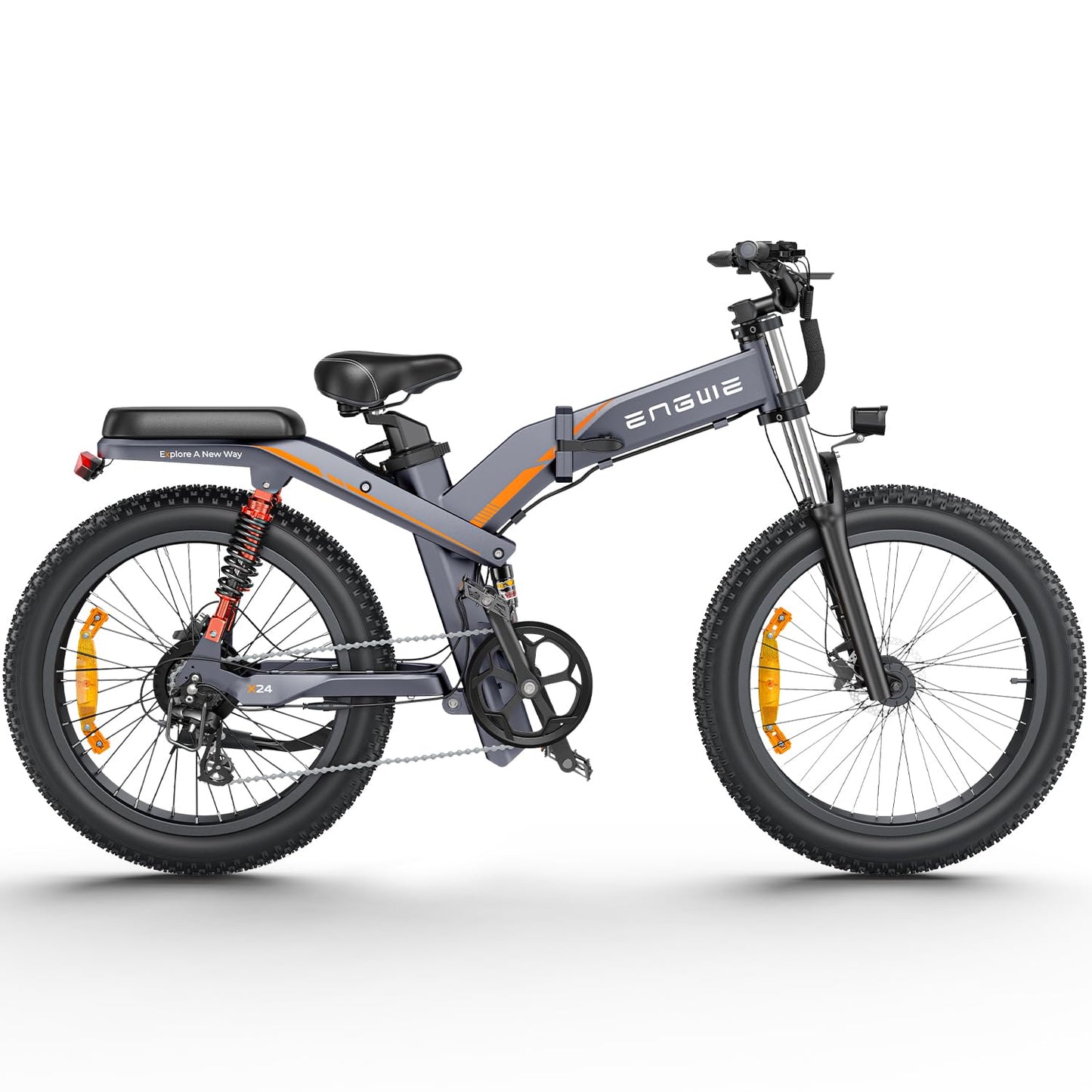 ENGWE X24 Electric Bike Folding E-Bike with 24" x 4.0 Fat Tire Dual Removable Battery 48V19.2AH Lange 100 km, 3 Triple Suspension 8 Speed All Terrain Ebike
