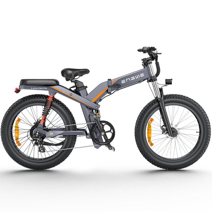 ENGWE X24 Electric Bike Folding E-Bike with 24" x 4.0 Fat Tire Dual Removable Battery 48V19.2AH Lange 100 km, 3 Triple Suspension 8 Speed All Terrain Ebike