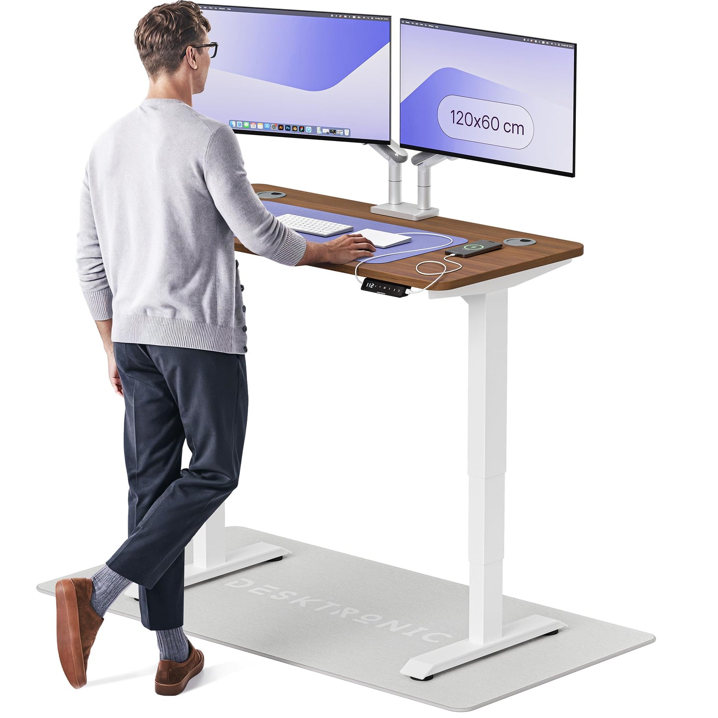 Height-Adjustable Desk 180 x 80cm - Standing Desk - Integrated USB/USB-C - 3 Memory Presets - Dual Motor Electric Touchscreen Stand Up Table - Great Gift for Smart Home Solutions