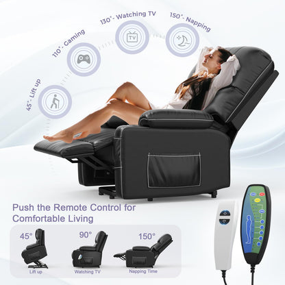 BareTay Recliner Armchair Electric Lift Chair with Massage & Heat, Extended Footrest, Oversized Riser Reclining Chair Lounge Sofa with Type C+USB, 2 Drink Holders, 4 Side Pockets