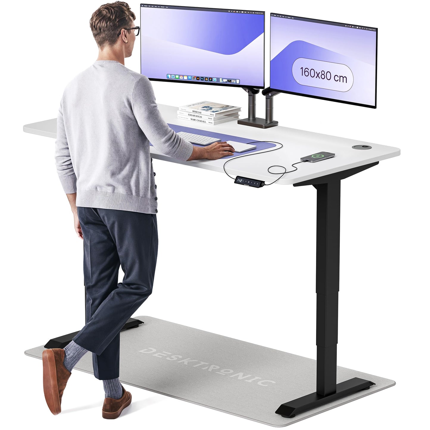 Height-Adjustable Desk 180 x 80cm - Standing Desk - Integrated USB/USB-C - 3 Memory Presets - Dual Motor Electric Touchscreen Stand Up Table - Great Gift for Smart Home Solutions