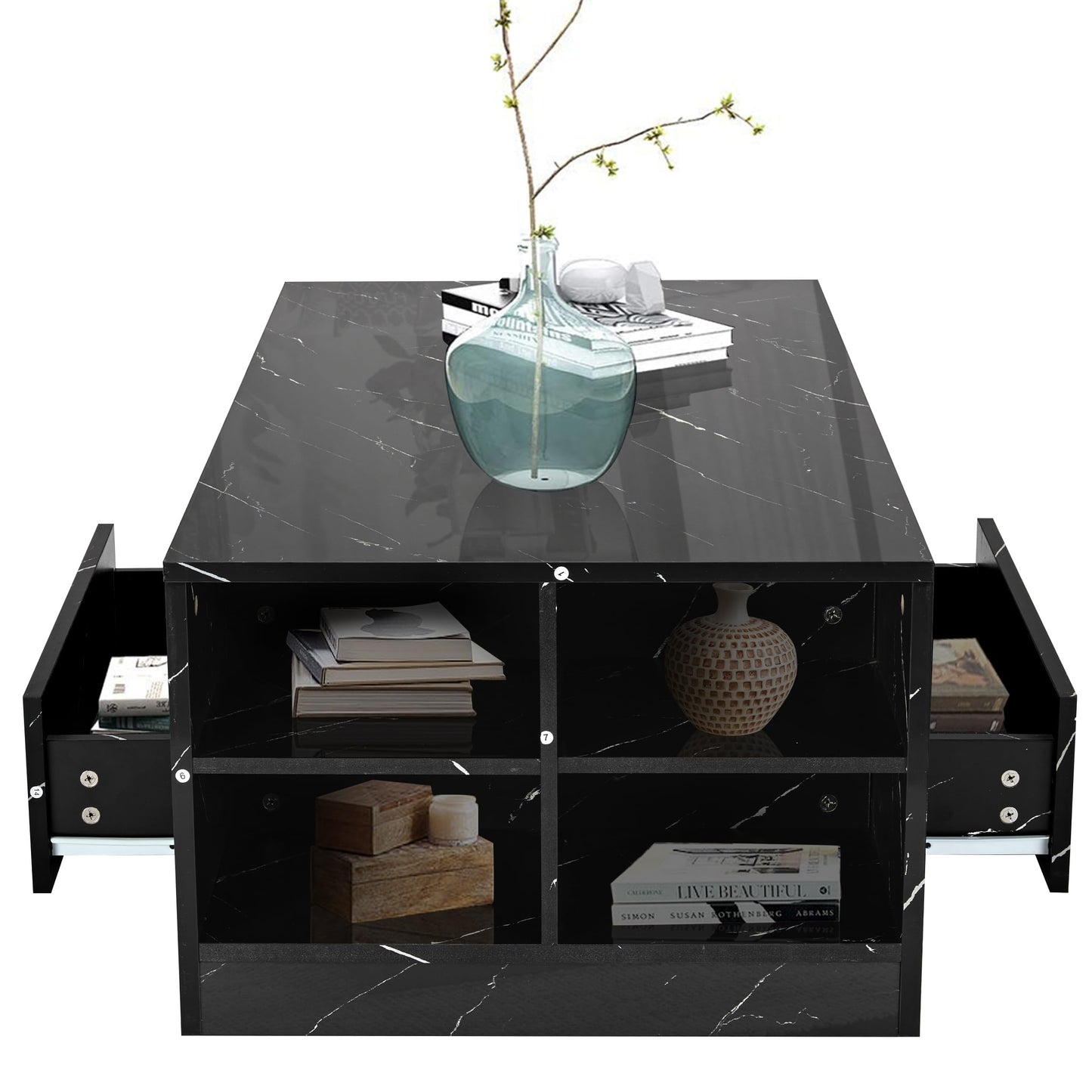 High Gloss Coffee Table, Coffee Table with Storage, Coffee Tables for Living Room with Led RGB Lights 2 Drawer Storage and Open Shelf Rectangle Centre Tea Table for Home Office Furniture, Grey