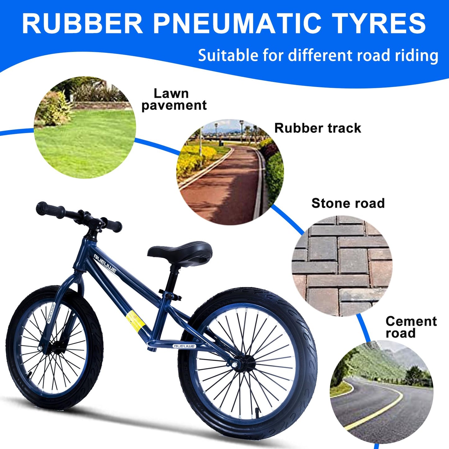 Bueuwe 16 Inch Balance Bike for Big Kids Aged 4 5 6 7 8 and 9 Years Old Boys Girls,Large No Pedal Training Bicycle, Adjustable Seat, Pneumatic Tires, Quick Assembly