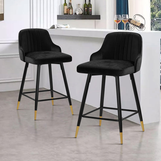 Bekrvio Upgraded Velvet Bar Stools Set of 2 – 360° Swivel Bar Chairs with Back & Footrest, Modern Kitchen Island Breakfast Stools, Support 150kg – New Version, Black