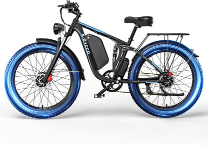 Snokco EB7Pro Electric Bike Dual Motor Adult Electric Bike Battery 52V 23Ah Hydraulic Disc Brake 26 Inch Suspension Fat Tire All Terrain Electric Bike