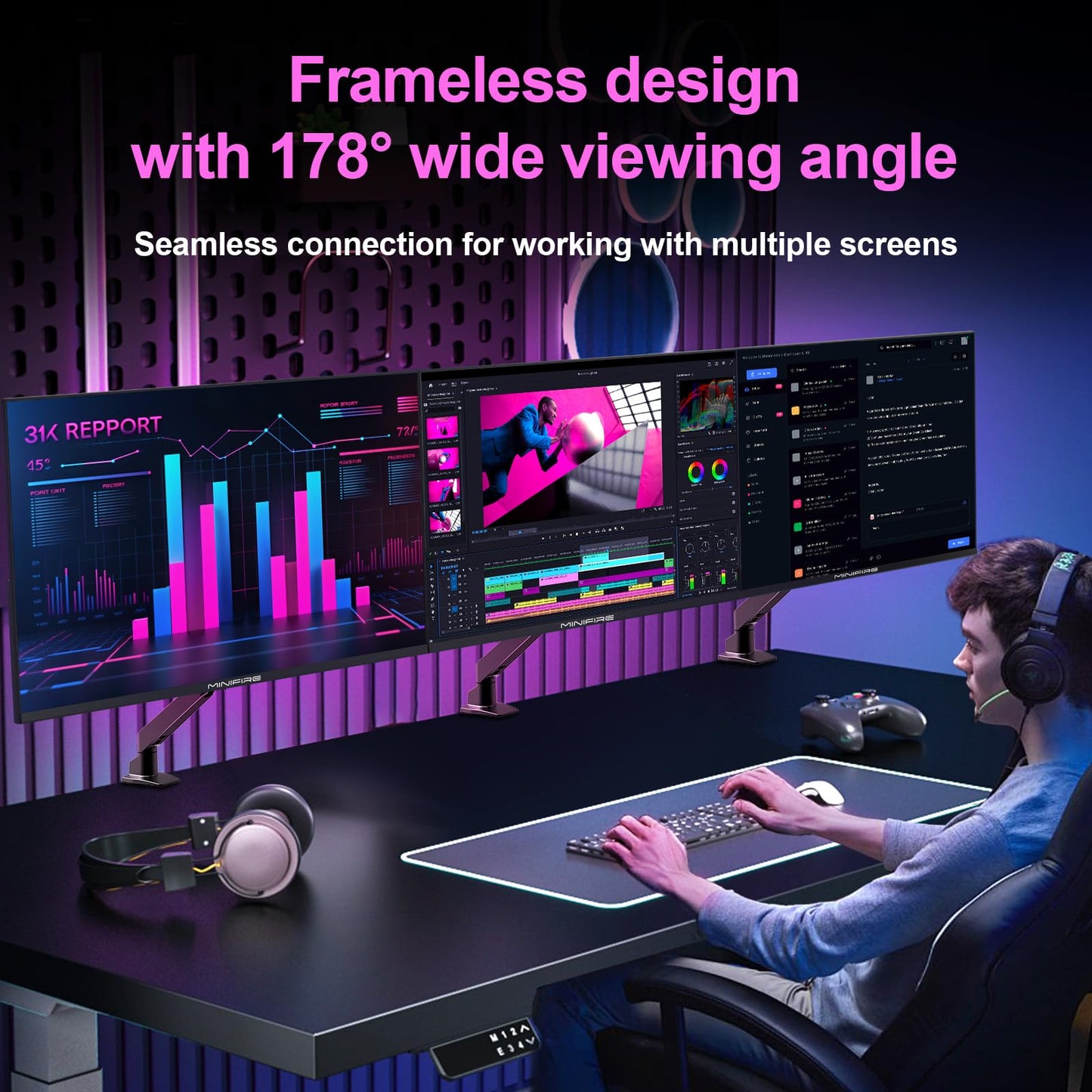 24 inch Curved Gaming Monitor 180Hz, 1ms, 130% sRGB, With Speakers, HDR, FreeSync, 300cd/m², VA, FHD 1080P, Frameless, HDMI1.4 DP1.2 Ports (MFG24C1 HDMI included)