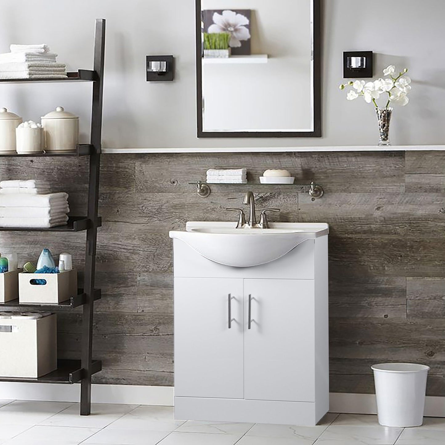 Home Treats 450 Vanity Unit Furniture, Ceramic Wash Basin Sink, Floor Standing, Soft Close Doors Bathroom Storage Cabinet - White (Vanity 45cm)