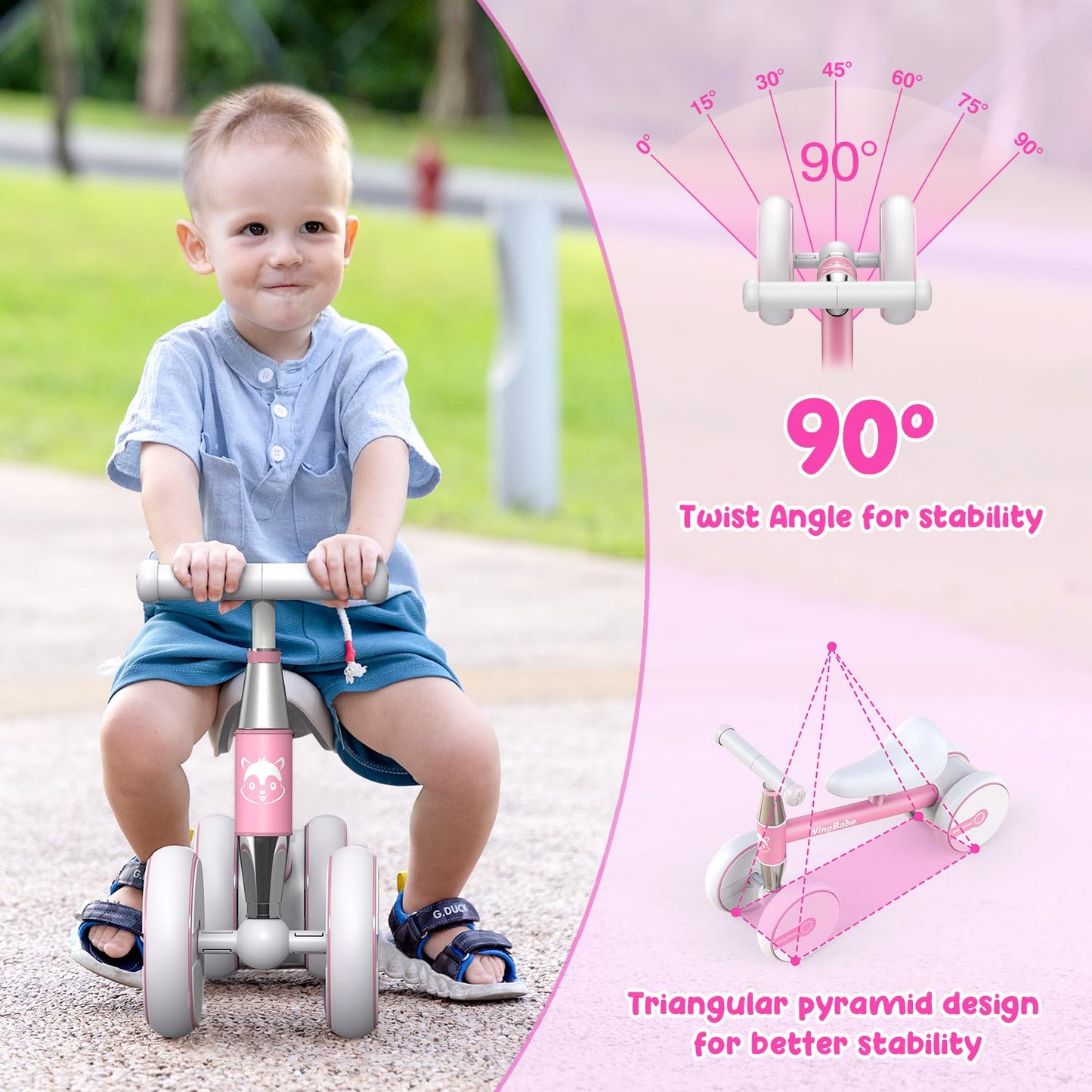 WINGBABE Baby Balance Bike for 1-2 Years Old Boys Girls,Toddler Balance Bike Ride on Toys for 10-24 Months Baby with Adjustable Seat, First bike for 1-2 Year Old Gifts