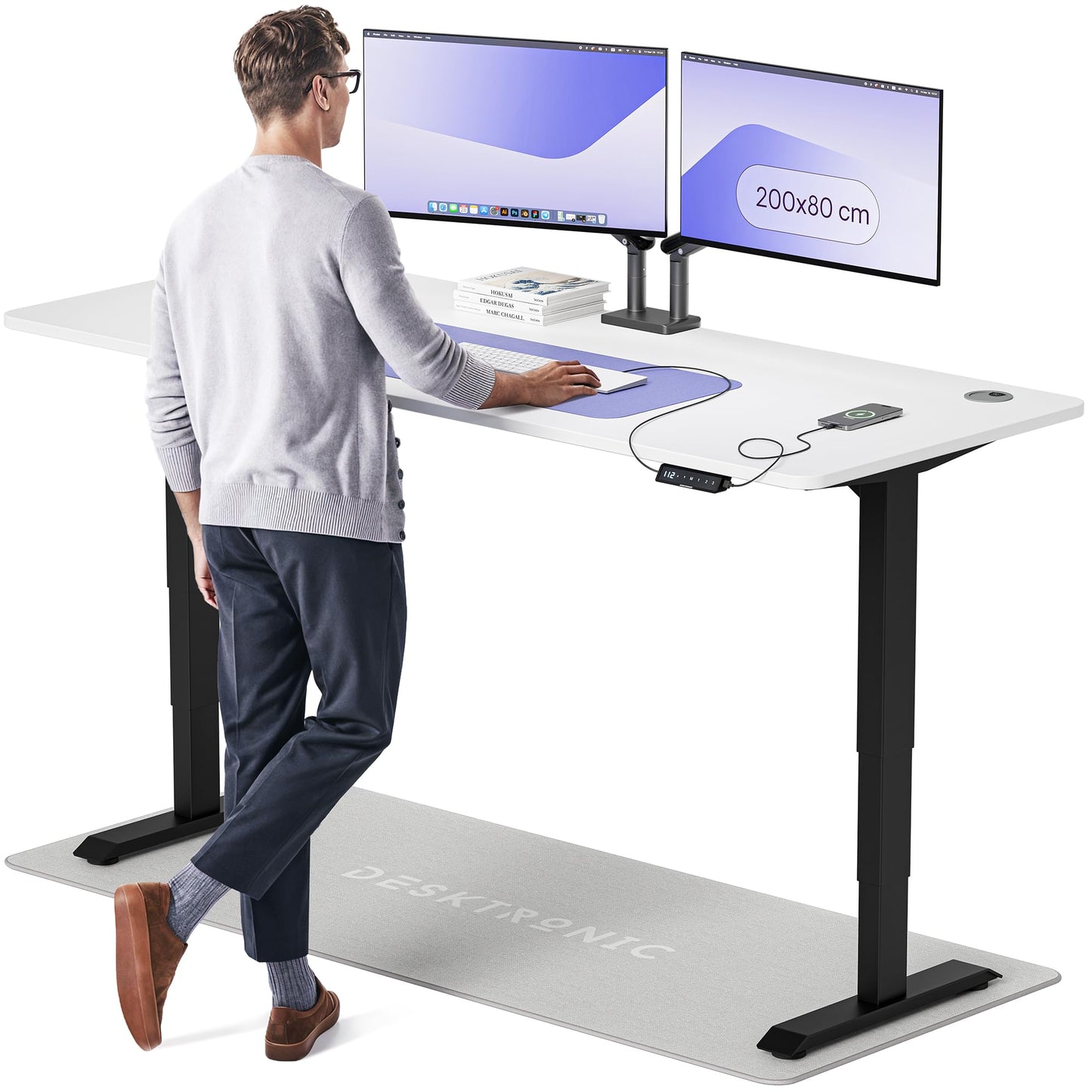 Height-Adjustable Desk 180 x 80cm - Standing Desk - Integrated USB/USB-C - 3 Memory Presets - Dual Motor Electric Touchscreen Stand Up Table - Great Gift for Smart Home Solutions