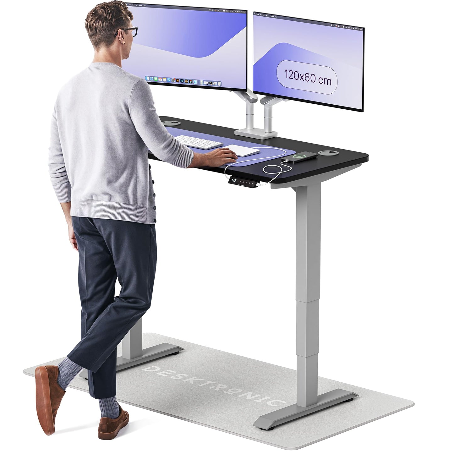 Height-Adjustable Desk 180 x 80cm - Standing Desk - Integrated USB/USB-C - 3 Memory Presets - Dual Motor Electric Touchscreen Stand Up Table - Great Gift for Smart Home Solutions