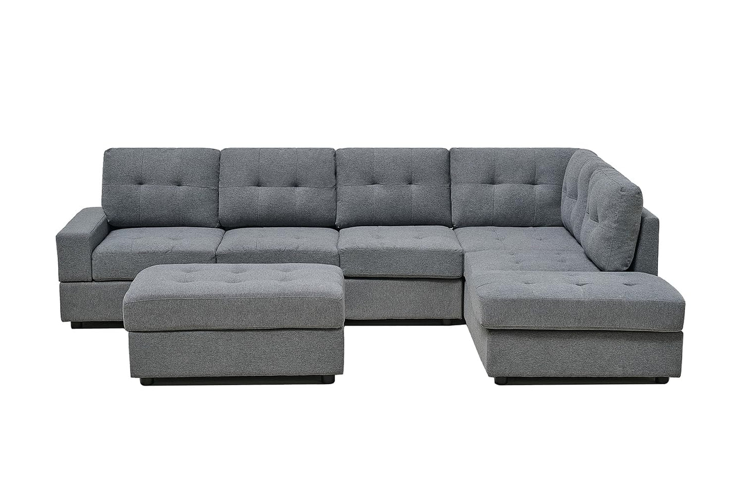 Western Grey Fabric Corner Sofa suite With Drop Down Cup Holder And Ottoman for livingrooms -Cheap sofas & couches-3020 (Grey Fabric, Right Hand Side)