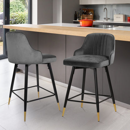 Bekrvio Upgraded Velvet Bar Stools Set of 2 – 360° Swivel Bar Chairs with Back & Footrest, Modern Kitchen Island Breakfast Stools, Support 150kg – New Version, Black