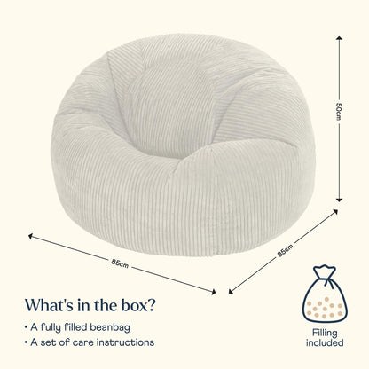 icon Kingston Cord Bean Bag, Beige, Large Adult Bean Bag Chair with Filling Included, Comfy Chair, Living Room Furniture, Bedroom Furniture