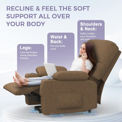 BareTay Recliner Armchair Electric Lift Chair with Massage & Heat, Extended Footrest, Oversized Riser Reclining Chair Lounge Sofa with Type C+USB, 2 Drink Holders, 4 Side Pockets
