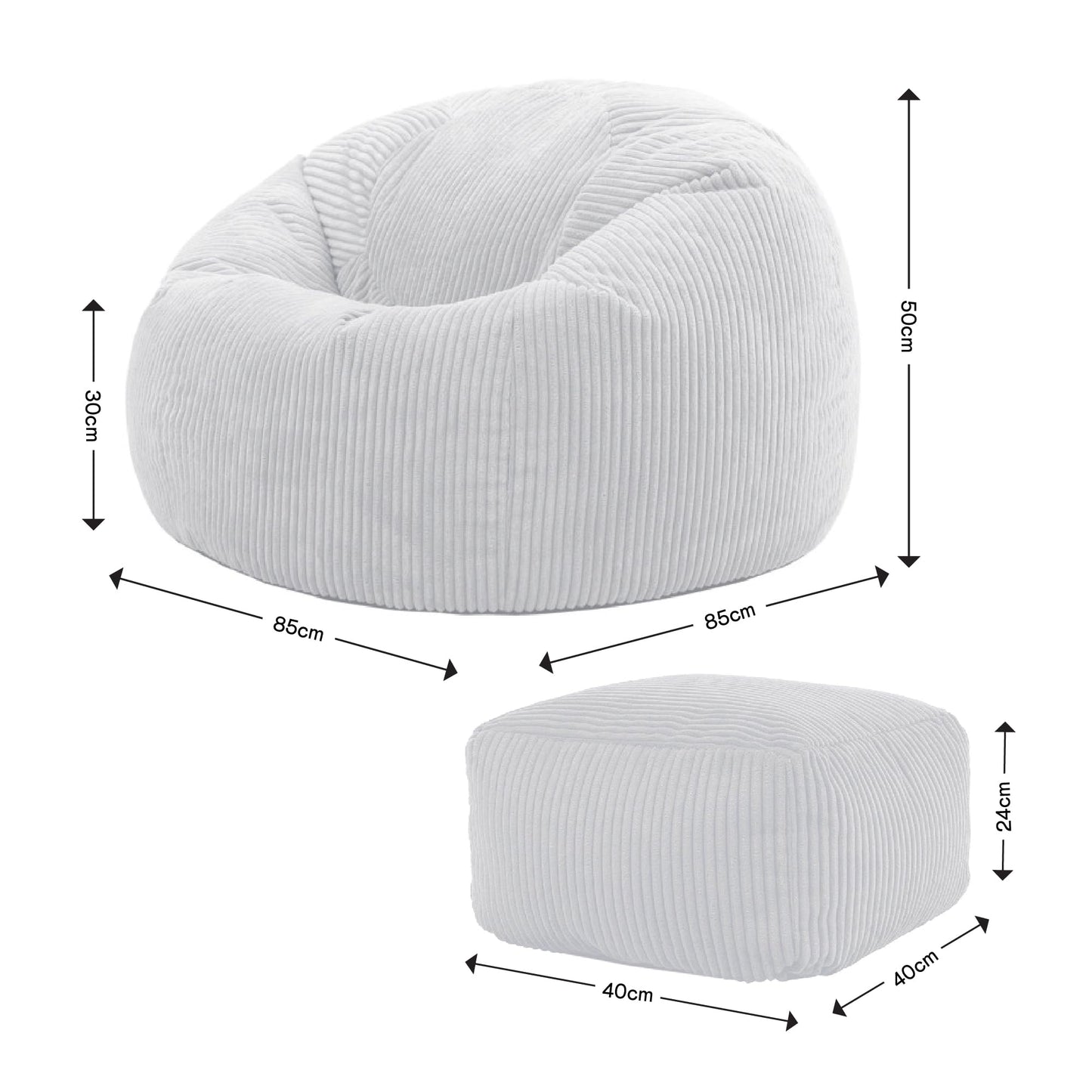 icon Kingston Cord Bean Bag, Beige, Large Adult Bean Bag Chair with Filling Included, Comfy Chair, Living Room Furniture, Bedroom Furniture
