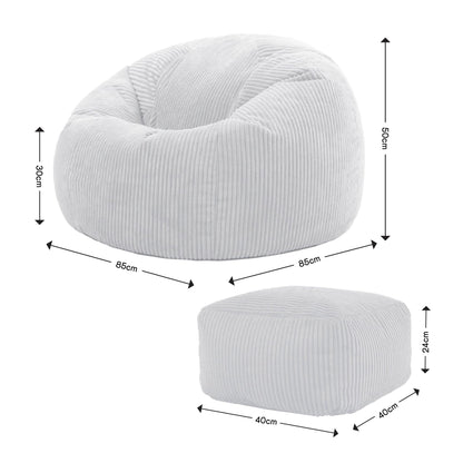 icon Kingston Cord Bean Bag, Beige, Large Adult Bean Bag Chair with Filling Included, Comfy Chair, Living Room Furniture, Bedroom Furniture
