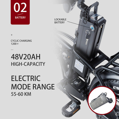 CEAYA Electric Bikes for Adults 20" Electric Folding Bike Fat Tyre E bike with 48V20AH Lithium Battery,Dual Disc Disc,8 Speed Gears