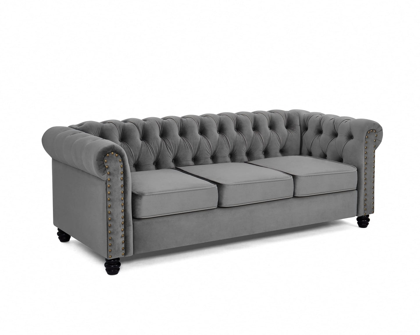 Chesterfield Sofa Velvet Upholstered Couch in 2 Seater or 3 Seater Fabric Sofa in Grey, Blue, Black, Green, Gold (2 Seater, Black)