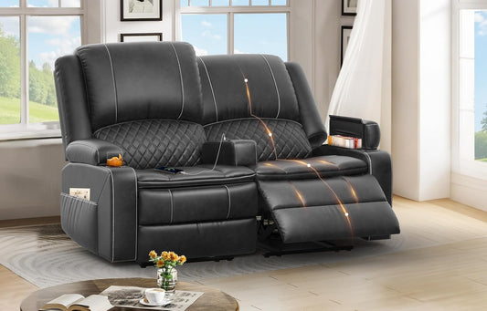 2 Seat Recliner Sofa, Reclining Loveseat with USB Charge Ports, 3 Cup Holders, 2 Side storage Pockets Recliner Love Seat Couches for Living Room, RV