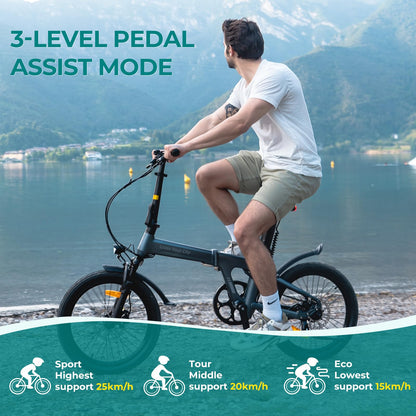 ADO Air 20S Folding E-Bike, 20" Electric Bike, Ultra Light Weight 18.5 KG Electric Bicycle, Carbon Belt/Adjustable Shock Absorption/LCD Display/ Disc Brakes/APP Intelligent(Shock Absorption Version)