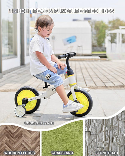 UBRAVOO Fit 'n Joy Beginner Toddler Training Bicycle, 4-in-1 Kids Balance Bike with Pedals & Training Wheels Options, Trike to Bike Riding Toys for Boys Girls 2-5