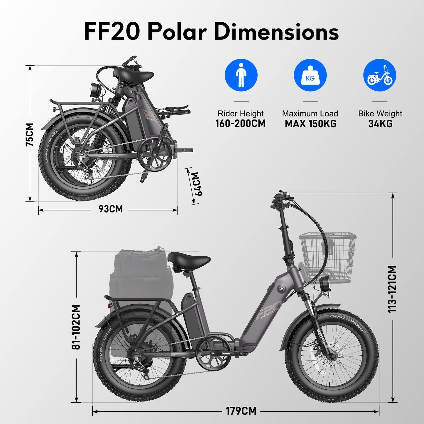 Fafrees Folding Electric Bikes for Adults, 48V 10.4AH*2 Removable Batteries Pedal Assist Ebike,140km Range, 20 * 4.0 INCHES Fat Tire MTB for Snow Beach, FF20 Polar