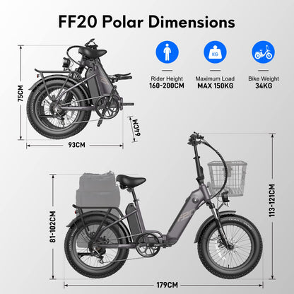 Fafrees Folding Electric Bikes for Adults, 48V 10.4AH*2 Removable Batteries Pedal Assist Ebike,140km Range, 20 * 4.0 INCHES Fat Tire MTB for Snow Beach, FF20 Polar