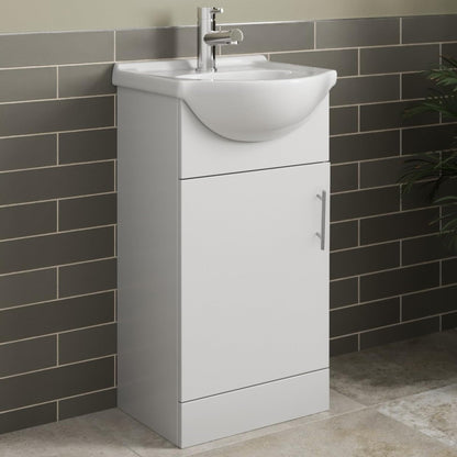 Home Treats 450 Vanity Unit Furniture, Ceramic Wash Basin Sink, Floor Standing, Soft Close Doors Bathroom Storage Cabinet - White (Vanity 45cm)